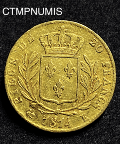 ,MONNAIE,20,FRANCS,OR,LOUIS,XVIII,1814,K,BORDEAUX,