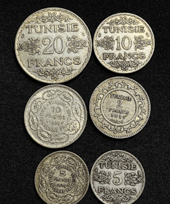 ,MONNAIE,TUNISIE,2,5,10,20,FRANCS,ARGENT,