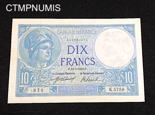 ,BILLET,10,FRANCS,MINERVE,14,5,1918,