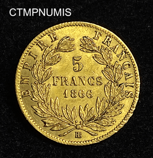 ,MONNAIE,5,FRANCS,OR,NAPOLEON,1866,BB,STRASBOURG,