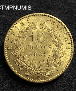 ,MONNAIE,10,FRANCS,OR,NAPOLEON,1864,BB,STRASBOURG,